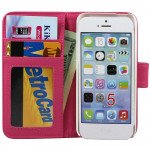 Wholesale iPhone 5 5S Simple Leather Wallet Case with Stand (Hot-Pink)